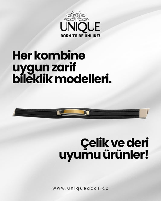 Siyah Renk Metal Detaylı Çelik Bileklik