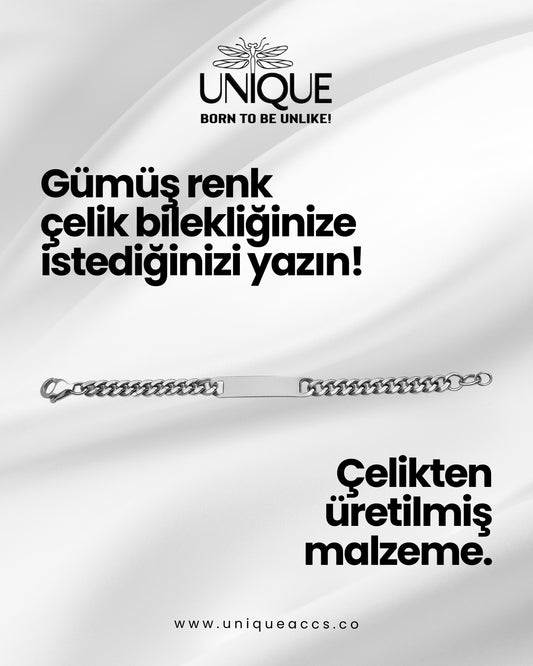 Gümüş Renk Metal Detaylı Çelik Bileklik