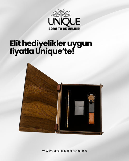 Özel Ahşap Kutulu Bakır Roller Kalem - Anahtarlık - Çakmak Hediye Seti