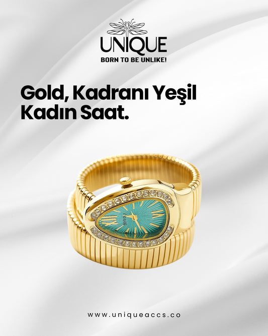 Yılan Desenli Kol Saati Gold Yeşil