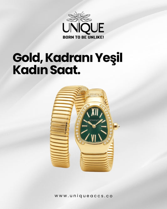 Yılan Desenli Kol Saati Gold Yeşil