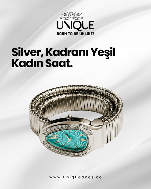 Yılan Desenli Kol Saati Silver Yeşil